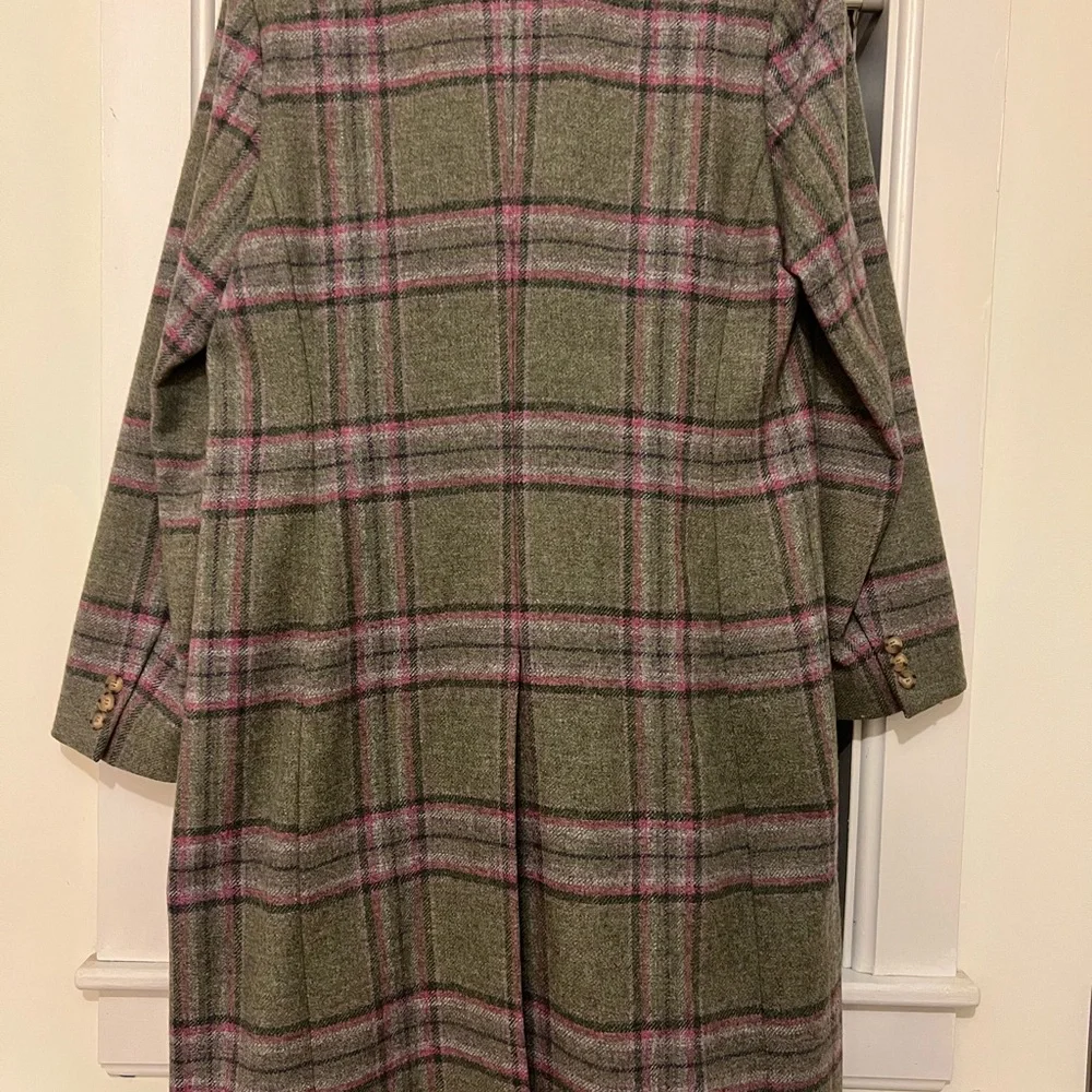 House of Bruar (Scottish) Plaid 100% Wool Lining Tweed Coat - Green w Pink/Lilac - Picture 7 of 7